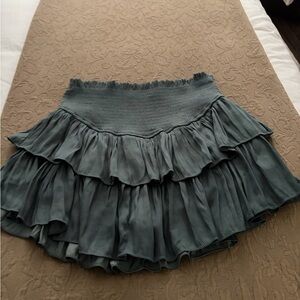 Mustard Seed Slate Green Tiered Ruffle Skater Skirt
